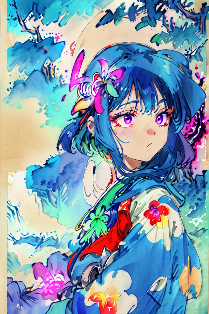 (close-up), portrait, portrait, (solo), masterpiece, best quality, clothes

high contrast, psychedelic, [[[???]]], particles, bloom, neon lighting, (glow), flat color, splashes of color, colors mashing