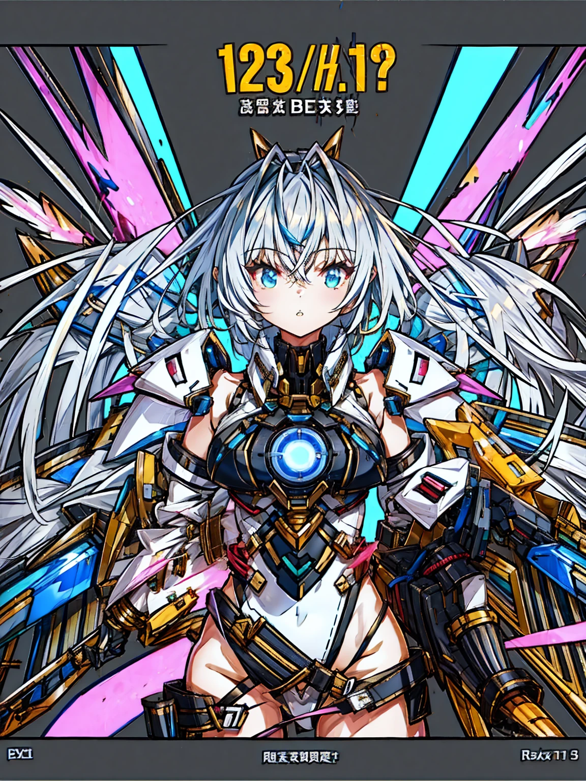 Masterpiece, verydetailedな, Highest quality, Sharp focus, 12k, ultra hi resolution picture, big ,12k,Perfect Anatomy, Highest quality, ((One Girl))、Silver Hair、Hair length、Floating Hair、、Cyber City、Neon Building、(Upper body:1.05)、very_detailed_eye_and_face,Cybernetic Wings、Random posture、Skyscraper、、Mechumusume、Miko costume,Maid clothes、Random Angle、Anime Style,Cowboy Shot