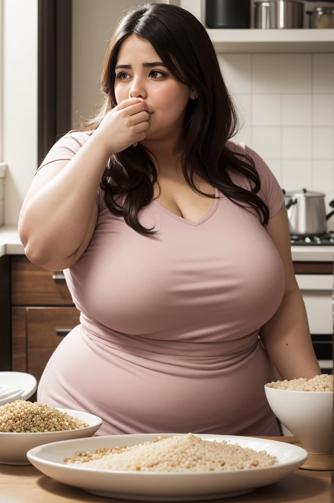 Obese woman eating quinoa