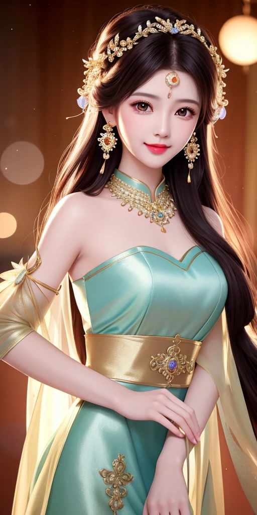 best quality, masterpiece, highres, 1girl, transparent silk china dress, beautiful face, hair ornament, looking at viewer, smile, closed mouth,lips, dress,hair ornament, necklace, jewelry, long hair, earrings, Beautiful face,upon_body, tyndall effect,photorealistic, dark studio, rim lighting, two tone lighting,(high detailed skin:1.2), 8k uhd, dslr, soft lighting, high quality, volumetric lighting, candid, Photograph, high resolution, 4k, 8k, Bokeh