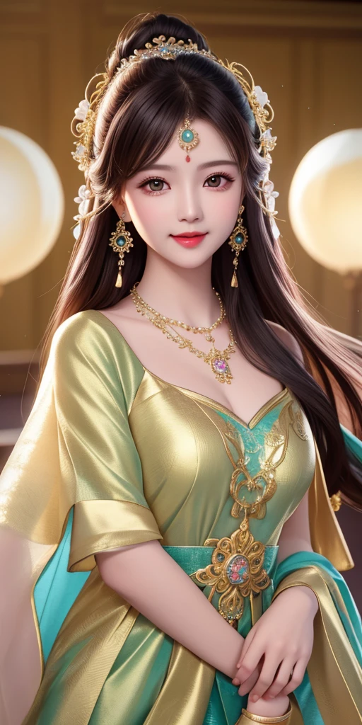 best quality, masterpiece, highres, 1girl, transparent silk china dress, beautiful face, hair ornament, looking at viewer, smile, closed mouth,lips, dress,hair ornament, necklace, jewelry, long hair, earrings, Beautiful face,upon_body, tyndall effect,photorealistic, dark studio, rim lighting, two tone lighting,(high detailed skin:1.2), 8k uhd, dslr, soft lighting, high quality, volumetric lighting, candid, Photograph, high resolution, 4k, 8k, Bokeh
