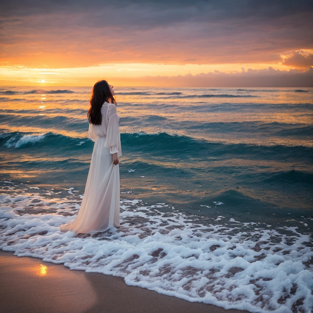 [Verse 1]
On the twilight shore, she runs alone,
The waves' embrace, her cries intone.
Hair in the wind, tears cloud her sight,
She races through the fading light.
A name forgotten, lost in time,
With memories that cease to rhyme.
Once a girl with joy and love,
Now lost beneath the skies above.

[Chorus1]
In the waves, she seeks her strength,
In the tide, she finds her length.
No place to call her own tonight,
But she'll find her light.

[Verse 2]
Parents gone in a sudden strike,
Her world turned dark, no guiding light.
The shore became her daily place,
Where waves could soothe her, warm embrace.
But tonight, the ocean roars,
Her heart, it aches, her spirit sores.
"Why me?" she screams into the wind,
Her pain, a storm she cannot rescind.

[Chorus2]
In the waves, she seeks her strength,
In the tide, she finds her length.
No place to call her own tonight,
But she'll find her light.


"Why me?" she screams into the wind,
Her pain, a storm she cannot rescind.

[Intro]

[Chorus2]
In the waves, she seeks her strength,
In the tide, she finds her length.
No place to call her own tonight,
But she'll find her light.

[Verse 3]
A towering rock, her refuge now,
She clings to past, but wonders how.
Memories of love once near,
Now shadows of what she held dear.
"Why'd you leave me?" she softly cries,
Looking up to painted skies.
The sunset's glow, a bitter sweet,
Reflects the pain she can't defeat.

[Chorus3]
In the waves, she seeks her strength,
In the tide, she finds her length.
No place to call her own tonight,
But she'll find her light.



but wonders how.
Memories of love once near,
Now shadows of what she held dear.
"Why'd you leave me?" she softly cries,
Looking up to painted skies.
The sunset's glow, a bitter sweet,
Reflects the pai, High resolution, masterpiece, Highest quality, Intricate details, Very detailed, Clear focus, Delicate skin, practical skin texture, texture, Delicate eyes, Professional, 4K, Sad face,despair、 Shot with Canon, 85mm, Shallow and deep,  Kodak Vision Color, Exactly, Very detailed, photograph_\(Extremist\), photographpractical, practical, Post-processing, Maximum details, Roughness, Real Life, Extremist practical, Photorealism, photographgraphy, 8K Ultra HD, photographgraphy