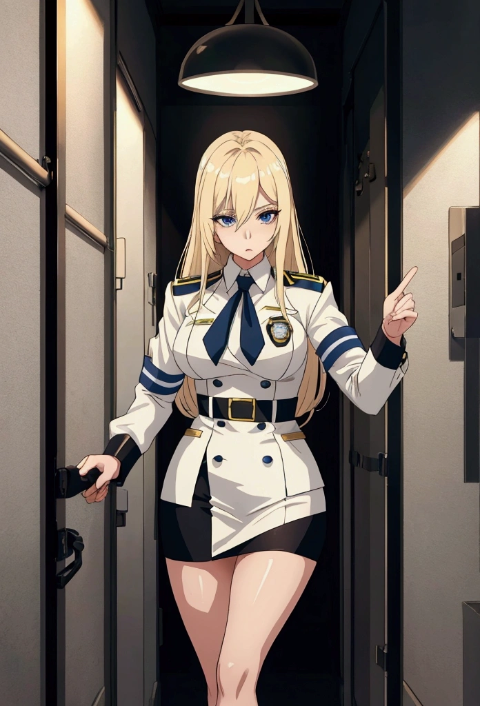 Long blonde woman,Cosplay.Police.uniform.Costume.Costume.sexy.Miniskirt.