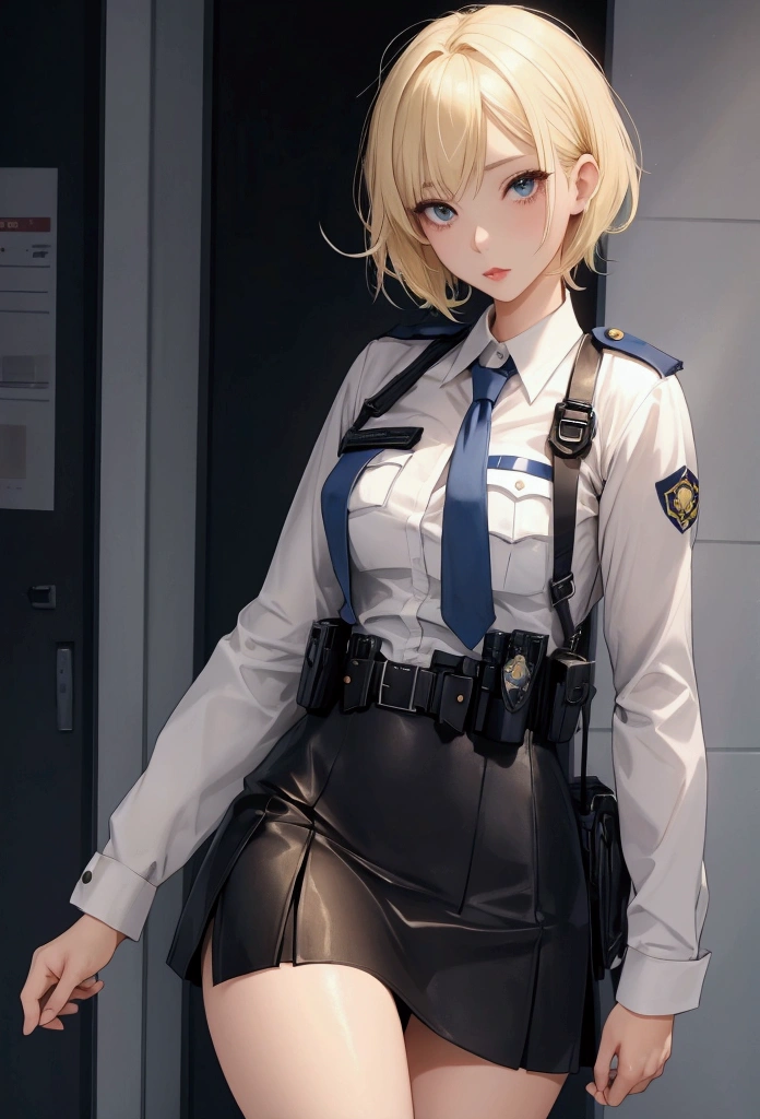 Blonde short hair woman,Cosplay.Police.uniform.Costume.Costume.sexy.Miniskirt.