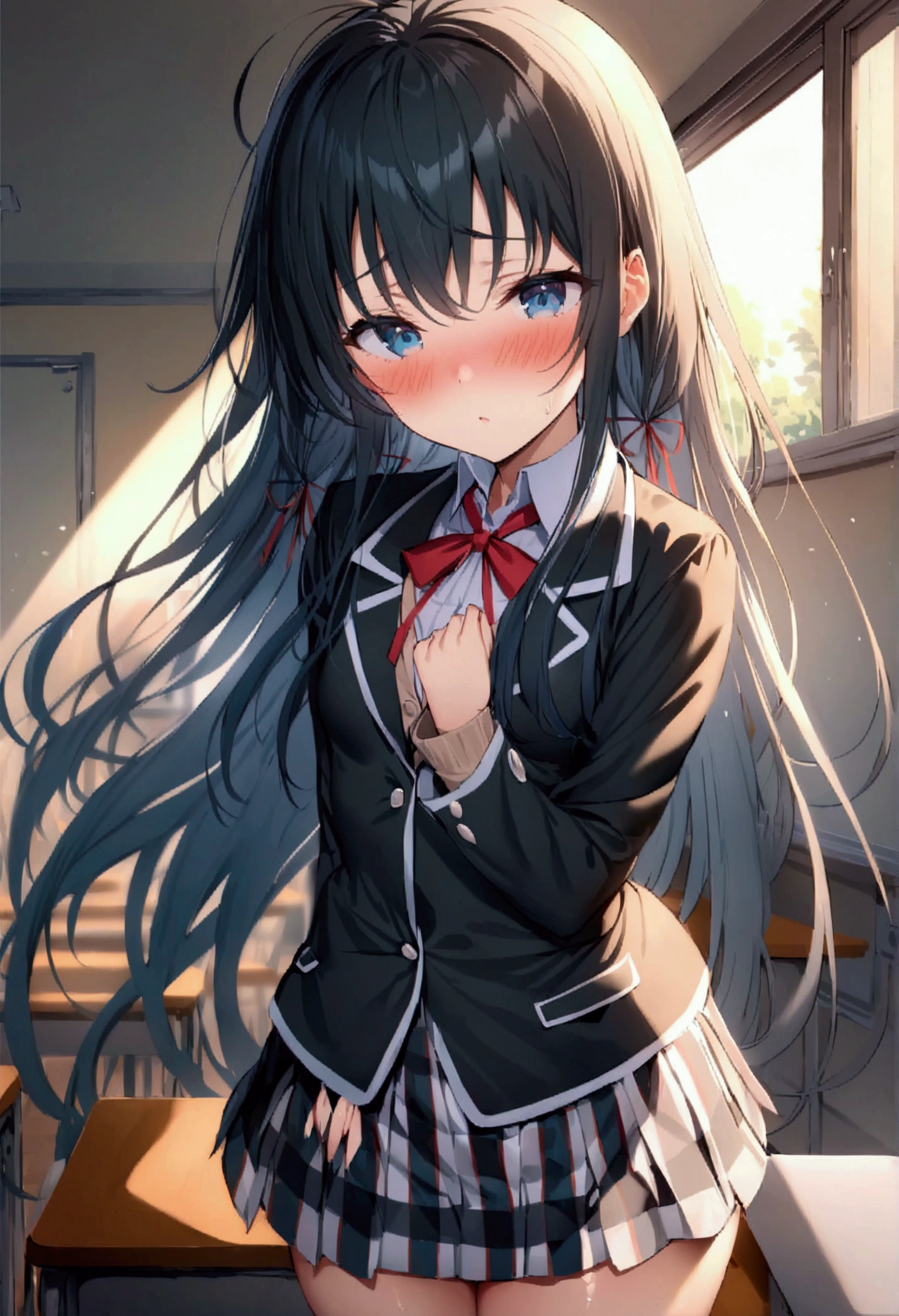 NSFW,masterpiece,Highest quality,High resolution,Super detailed,Yukinoshita Yukino\(My Youth Romantic Comedy is Wrong as Expected\),Black Hair,Long Hair,Light blue eyes,uniform,Small breasts,blush,School,classroom