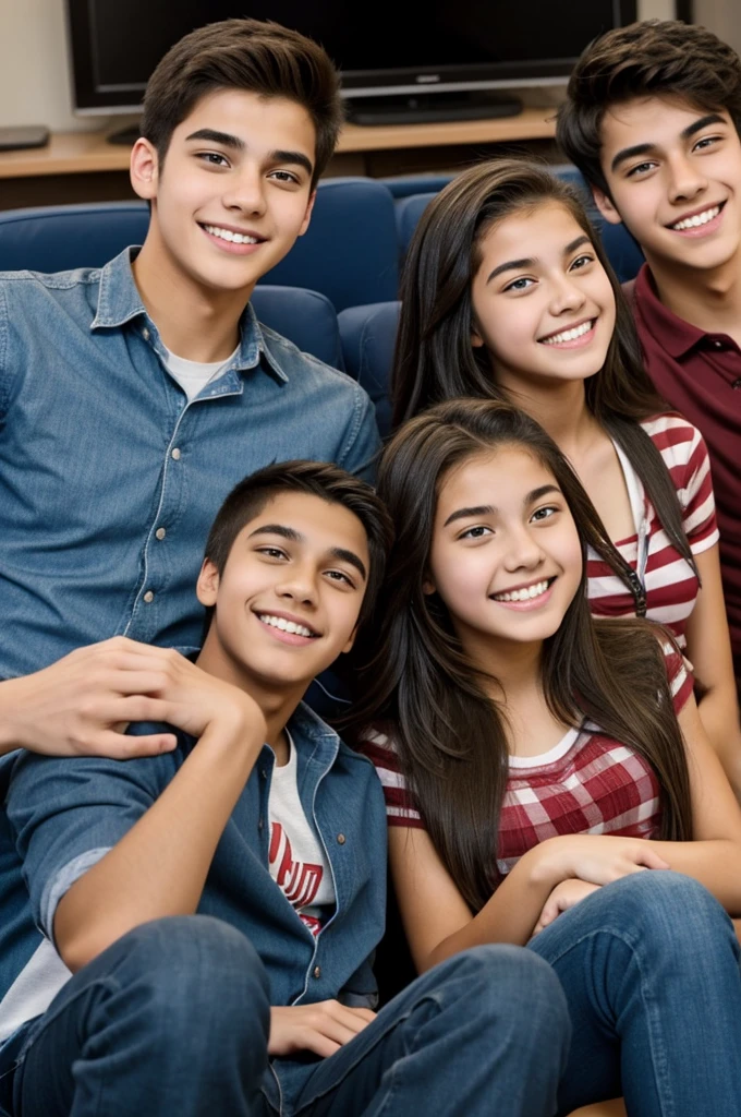 A beautiful couple of a male high school student and a female high school student were happily watching a movie.
