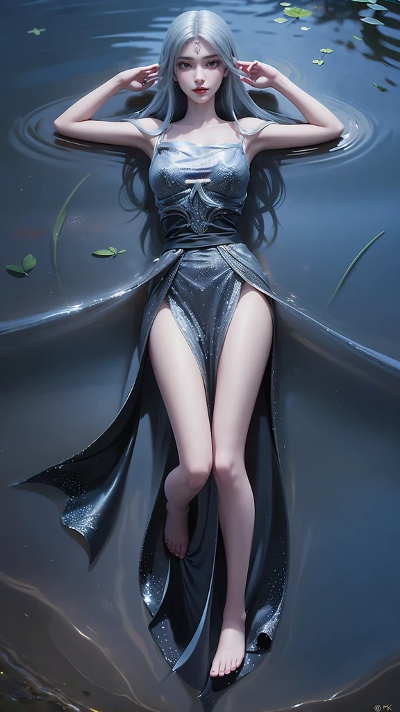 Silver-gray clothes,Silver gray pleated clothes
