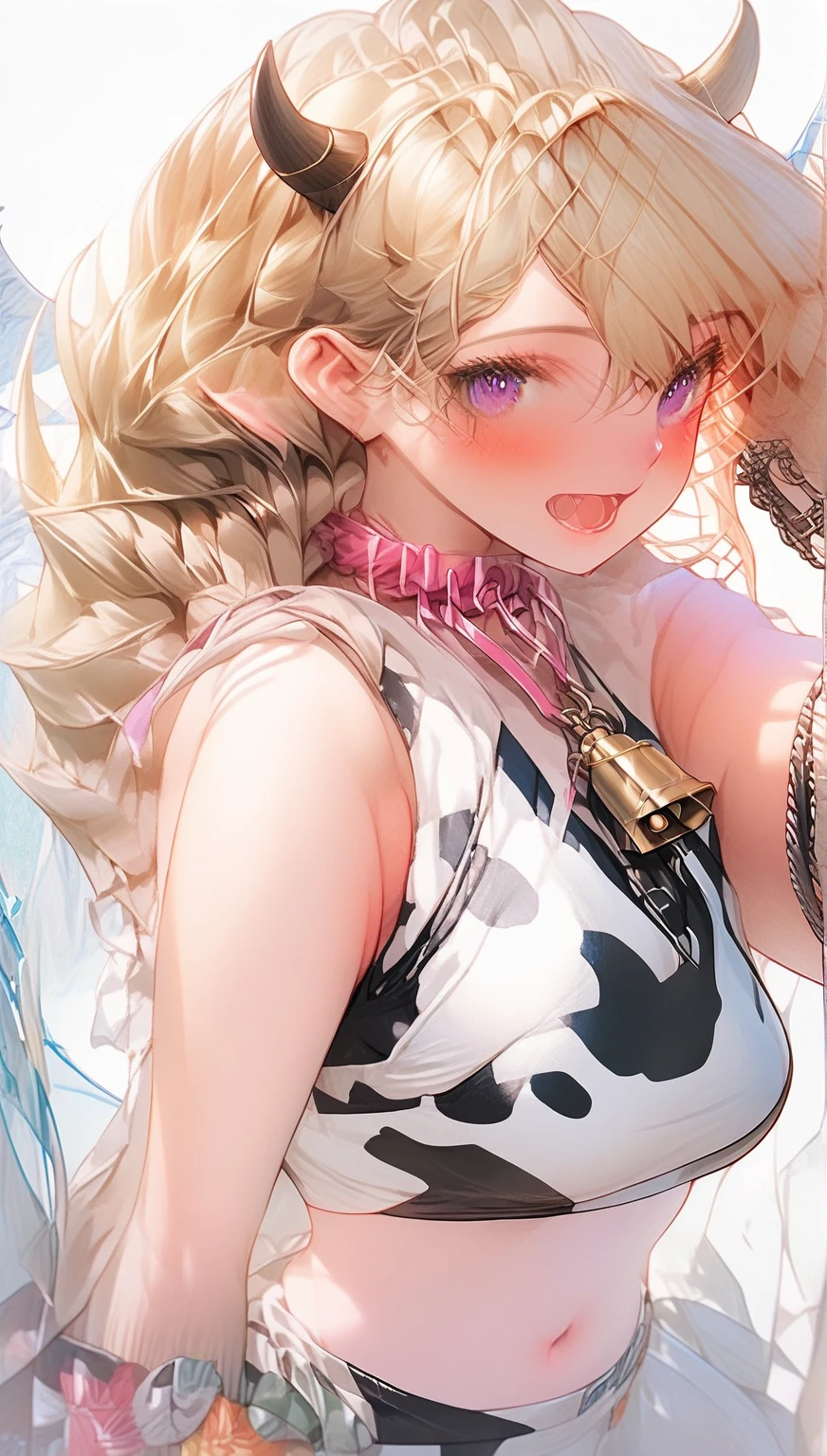 beautiful detailed (loli-child), intricate detail, cel shading, dutch angle, from below, thick thighs, leaning forward, beautifully painted, gigantic-s loli, 10 years old, short hair, bob cut, wept bangs, ((hair over one eye:1.4), floating hair, messy floating light-blue hair, hair blowing with the wind), authentic and detailed face, blush stickers, break, (((change of clothes))), fang, bare-shoulders, delicate hands, large-s, navel, zettai ryouiki, red eyes, wet skin, extremely detailed lace, beautiful hair decoration, ((white dress with pink lace with yellow decoration)), break, ((Cute children's room, Fancy room)), ((milky tone, Pink tones), shiny, very detailed cg unified 8k wallpaper, very precise detailed, highres,