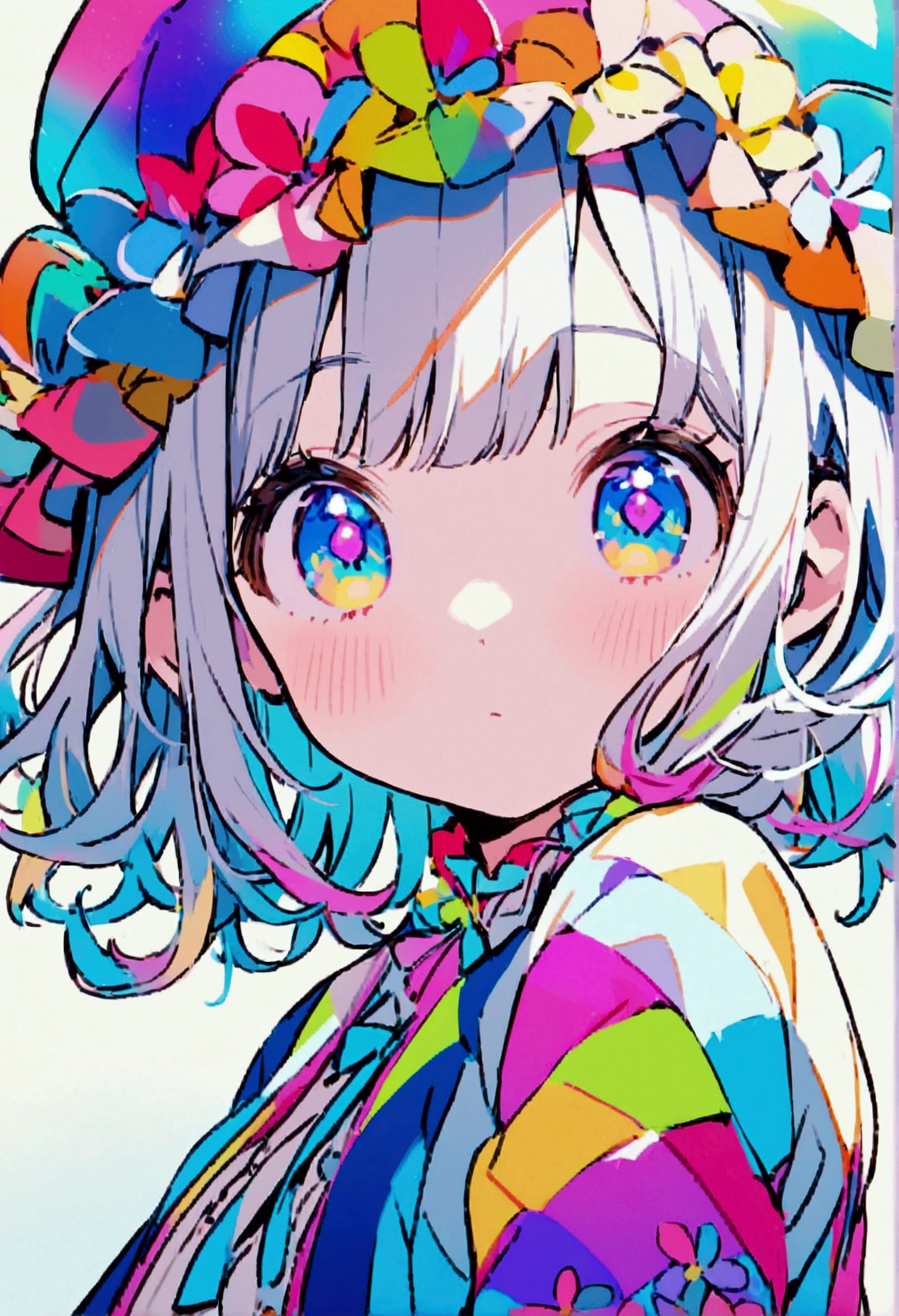 One girl, Hastune Mick, cute, colorful, Lovely, Close face, Face the viewer, Please open your eyes, High resolution, Cyan Hair, colorful eyes, Side view, looking at the camera