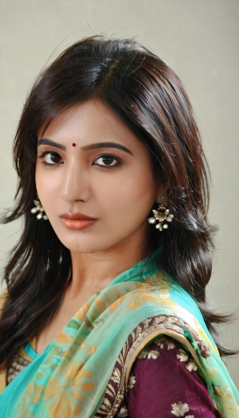 glamor headshot photo of a samantha ruth prabhu ,woman,bikinj, looking at viewer, free hair