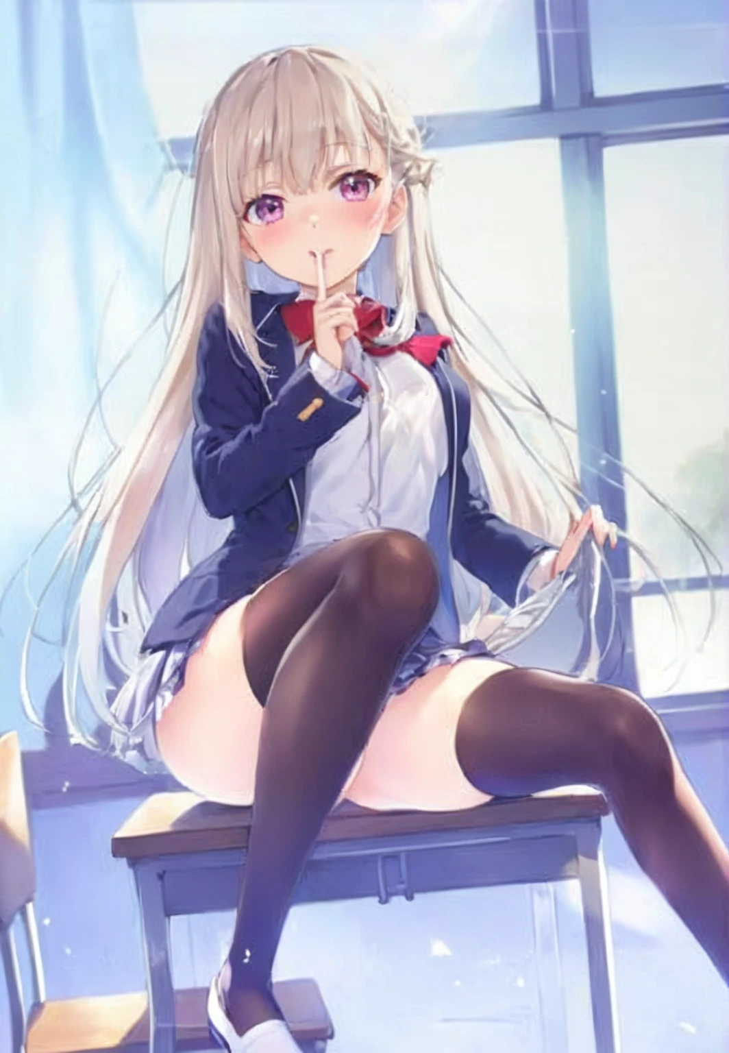 Anime girl sitting on chair drinking coffee, a hyper realistic high school girl, hyper realistic high school girl, , beautiful anime high school girl, realistic high school girl, seductive anime girl, anime Barbie in white stockings, anime visual of cute girl, light novel cover, naughty anime style, posing