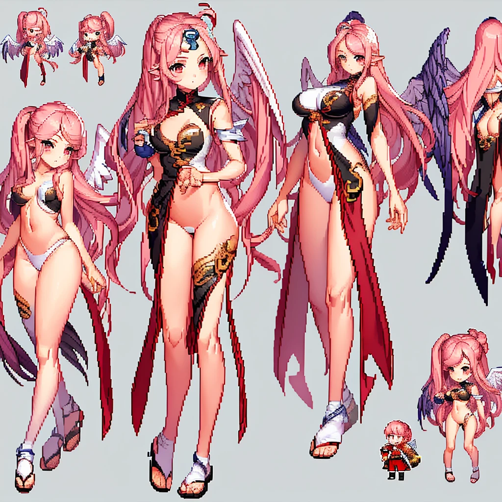 masterpiece , best quality , pixel , pixel art , xiangsu , xiang su , sequence frames , the very same person is walking , walking frame , sox figures , side , oblique view , 1 girl , fantasy clothes , full body , white background , heroine , deformed , sexy , chibi , Highly Exposed , angel , pink clothes , pink hair ,