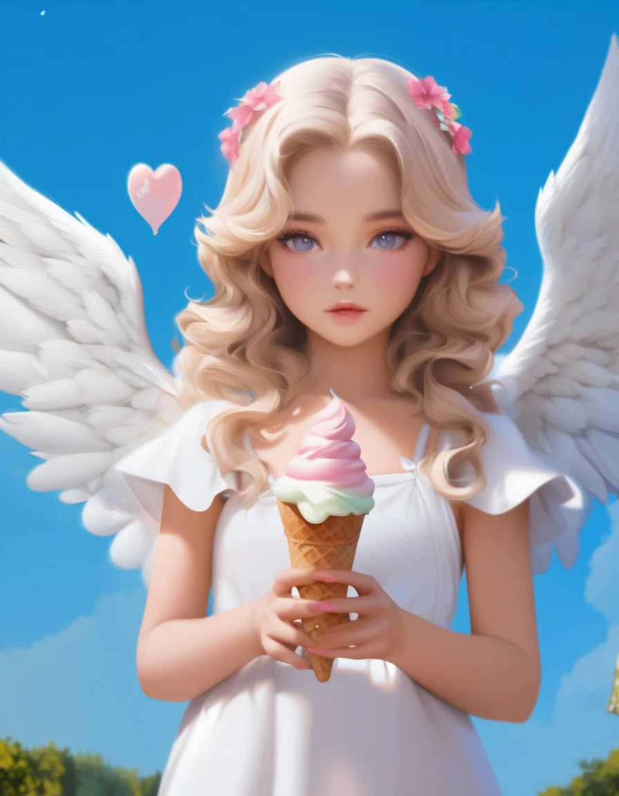 Big breasted angel woman with ice cream cone in hands, of a beautiful, Girl with angel wings, of Beautiful Angel,Angelic purity, portrait of a beautiful angel, Beautiful digital art, Angel Al, Adorable digital painting