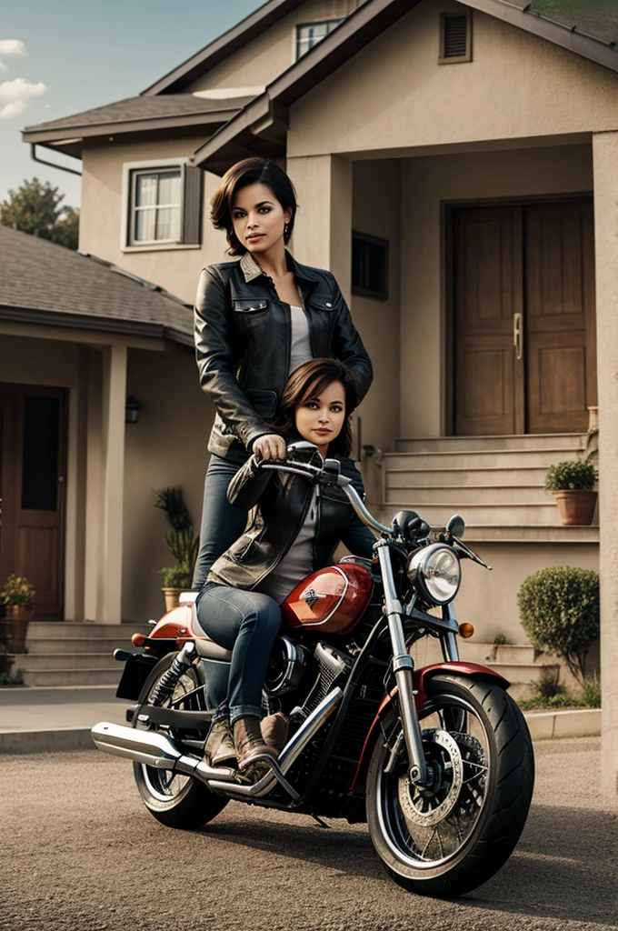 Create an advertising image where it says Money is loaned with a collateral guarantee and a car is depicted, motorcycle and house in the background