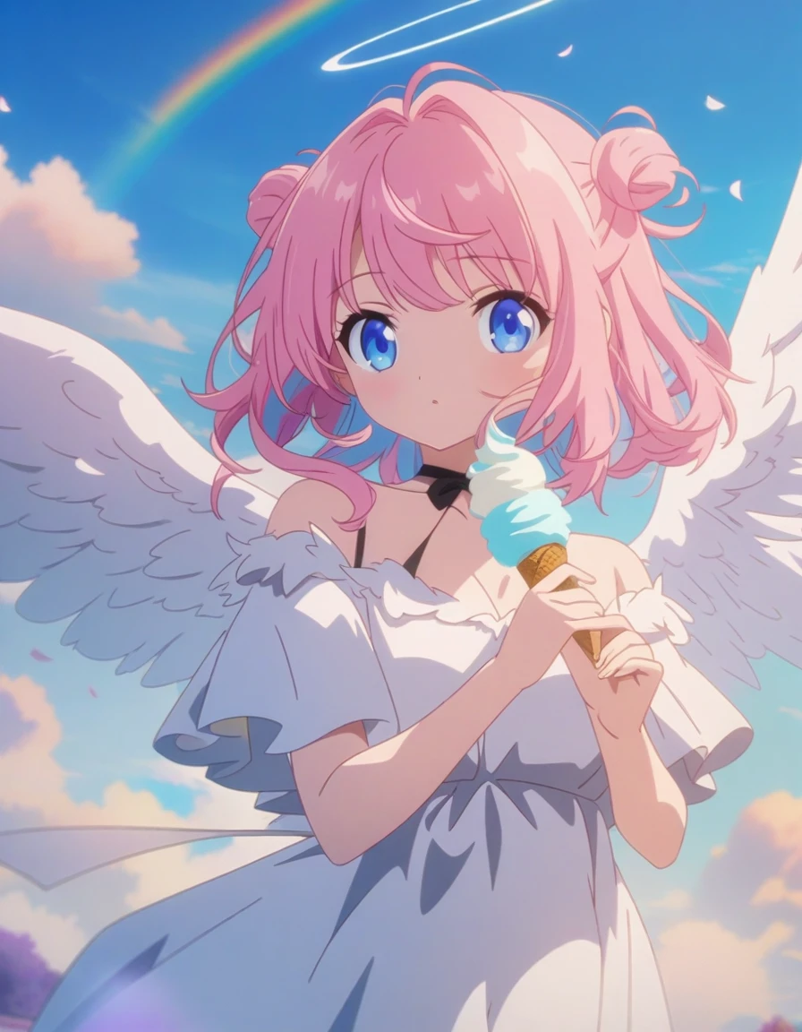 Pink hair and angel wings、Anime girl holding an ice cream cone, Anime Style 4k, Fluffy pink cartoon cloud, anime art wallpaper 4k, anime art wallpaper 4k, Anime Art Wallpapers 8K, Angel Girl, anime wallpaper 4k, anime wallpaper 4k, 4k anime wallpaper, of an beautiful Angel Girl, 4K Manga Wallpapers, Cute Anime Girl