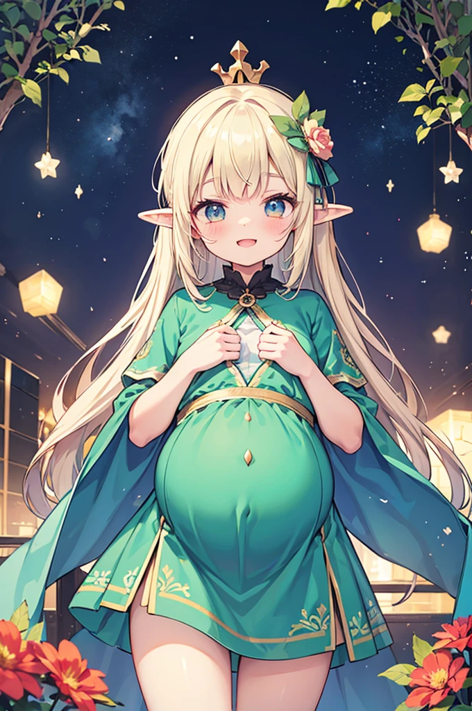 hyper cute girls anime style,pregnant elf,happy face,
Congratulatory outfits for festive occasions, big and fancy decorated maternity clothes,amount of flowers,