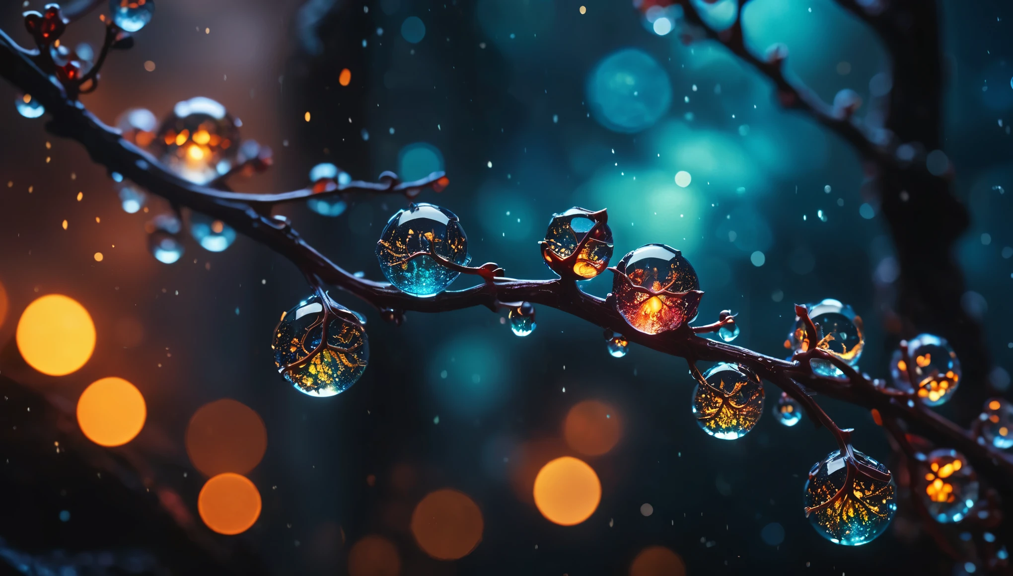 cinematic photo macro photo, sparkling dewdrops cling to a magical fantasy glass vine that runs from a high branch at the top near us down into molten lava, galaxy fantasy colors, [vertical orientation], open center area made of old paper. . 35mm photograph, film, bokeh, professional, 4k, highly detailed