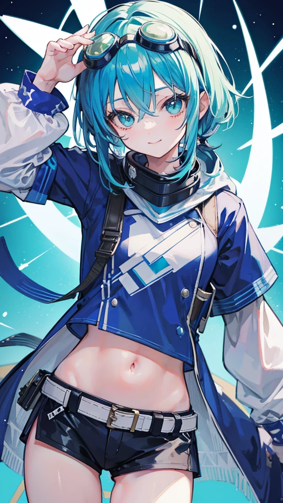 Cowboy Shot, Twin tails, Revealing clothing, (Put goggles on your head:1.3), Blue Theme, otoko no ko,, ultra detailed, masterpiece, Highest quality, beautiful, detailed,, ultra detailed, masterpiece, Highest quality, alone, smile, One girl, Green Eyes, short hair, Blue Hair, bangs, Hair between the eyes, Messy Hair, (Put goggles on your head:1.2),
information
