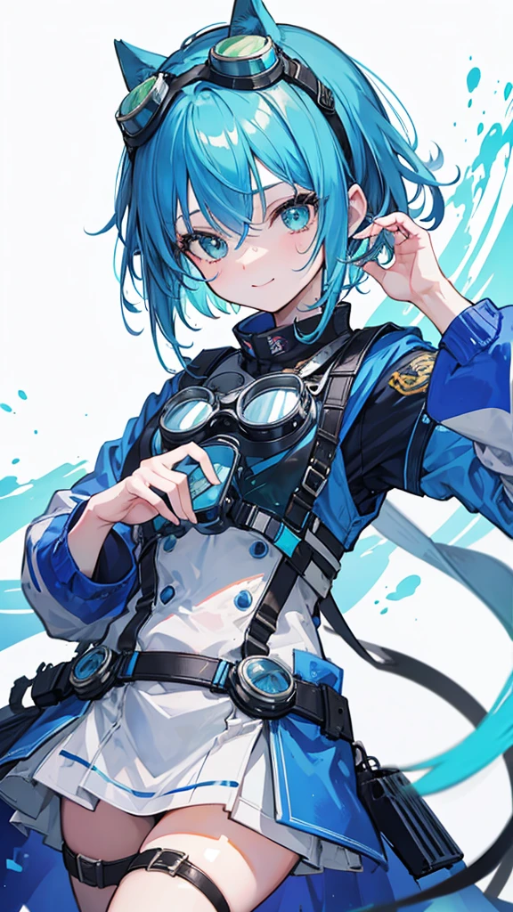 Cowboy Shot, Twin tails, Revealing clothing, (Put goggles on your head:1.3), Blue Theme, otoko no ko,, ultra detailed, masterpiece, Highest quality, beautiful, detailed,, ultra detailed, masterpiece, Highest quality, alone, smile, One girl, Green Eyes, short hair, Blue Hair, bangs, Hair between the eyes, Messy Hair, (Put goggles on your head:1.2),
information