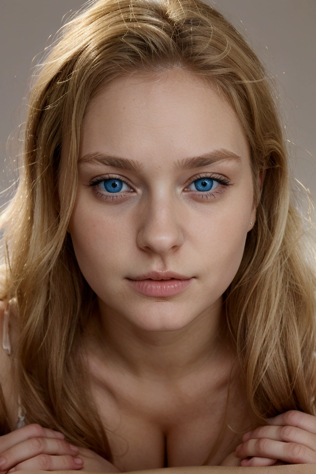 French woman, young, blond hair, blue eyes, gros attribut intime, in sexual position