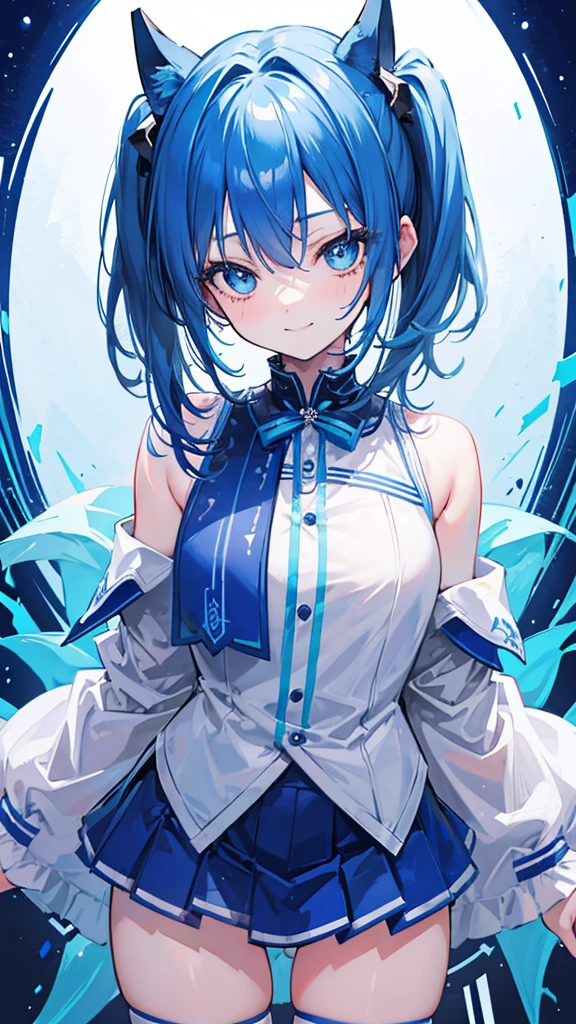 Cowboy Shot, Twin tails, Revealing clothing, Blue Theme, otoko no ko,, ultra detailed, masterpiece, Highest quality, beautiful, detailed,, ultra detailed, masterpiece, Highest quality, alone, smile, One girl, Blue Eyes, short hair, Blue Hair, bangs, Hair between the eyes, Messy Hair,
information
