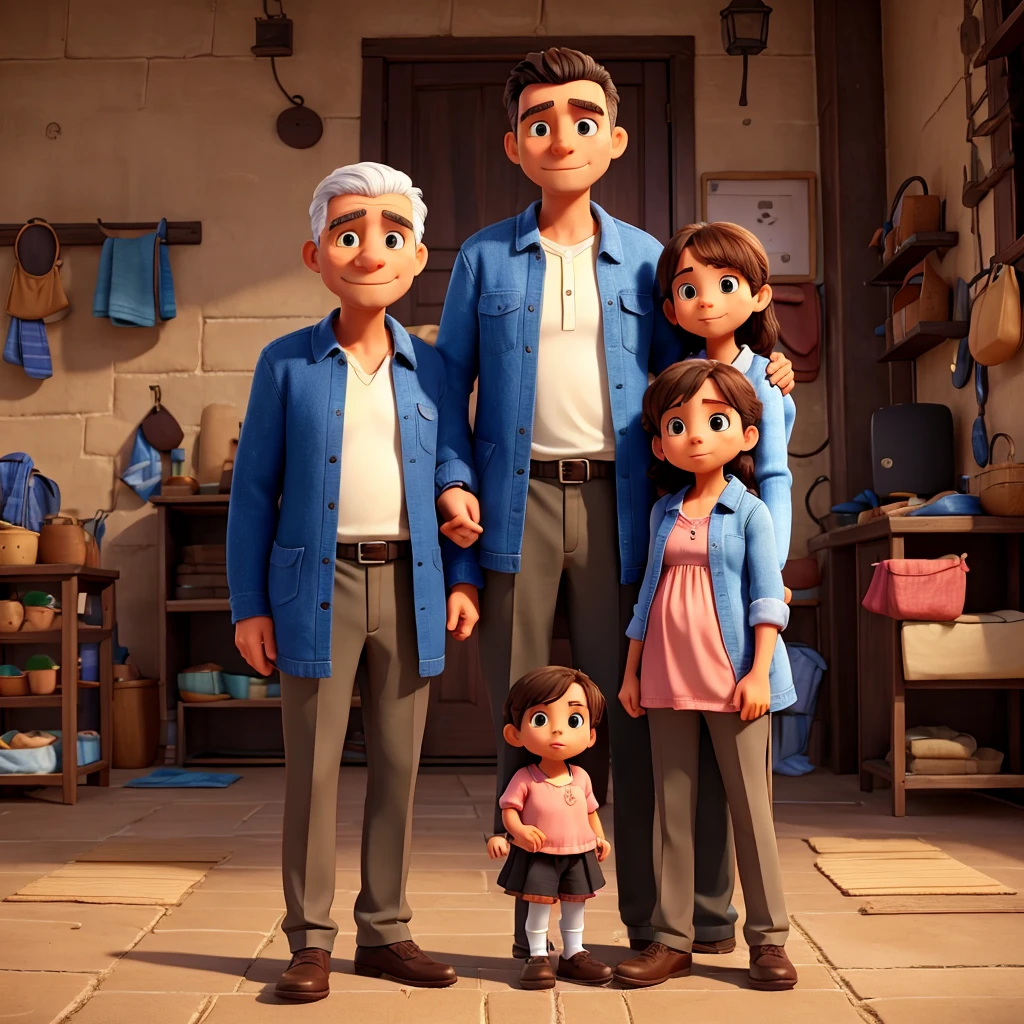 A man next to his mother and his little daughter in the middle. 