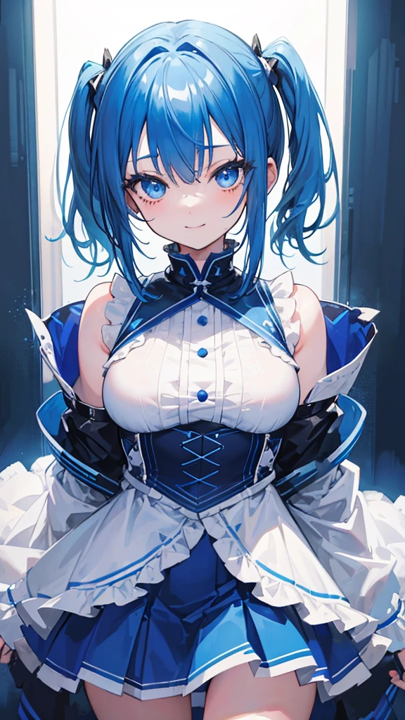 Cowboy Shot, Twin tails, Revealing clothing, Blue Theme, otoko no ko,, ultra detailed, masterpiece, Highest quality, beautiful, detailed,, ultra detailed, masterpiece, Highest quality, alone, smile, One girl, Blue Eyes, short hair, Blue Hair, bangs, Hair between the eyes, Messy Hair,
information
