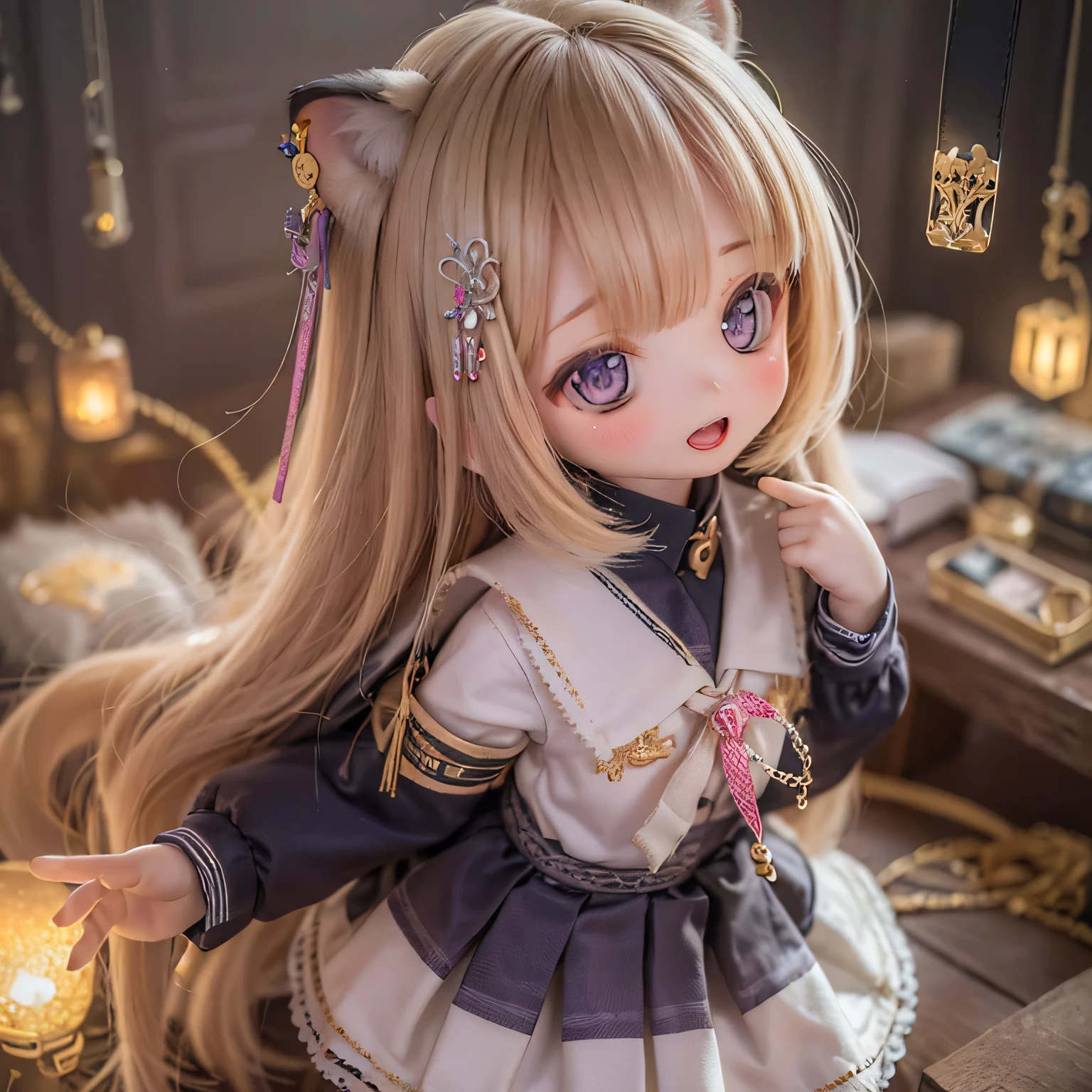 (Highest quality,4K,8K,High resolution,masterpiece:1.2),Very detailed,Realistic,White Tiger Girls Chibi,Beautiful details,Long eyelashes,Detailed lips,鮮やかな花を咲かせる背の高いwood々々Play in the Magic Garden,soft, wood々Warm sunshine々Plug in from between,Creates a magical and dreamy atmosphere,Sparkling fairy dust floating in the air,Bring a sense of glamour and wonder to your scenes,The skin has a delicate and intricate tiger pattern.....,Glows softly, Mysterious Light,The innocent and happy expressions of the girls, 
Emphasize a pure and playful personality,Small and adorable chibi characters, 
Add cuteness, A harmonious blend of reality and fantasy, 
Evokes childlike joy and imagination, vibrant and lively color palette, 
Shades of pink, purple, Blue and,Painting-like texture, Add depth and richness to your artwork, Capture the magical essence of the scene.(((school uniform)))
