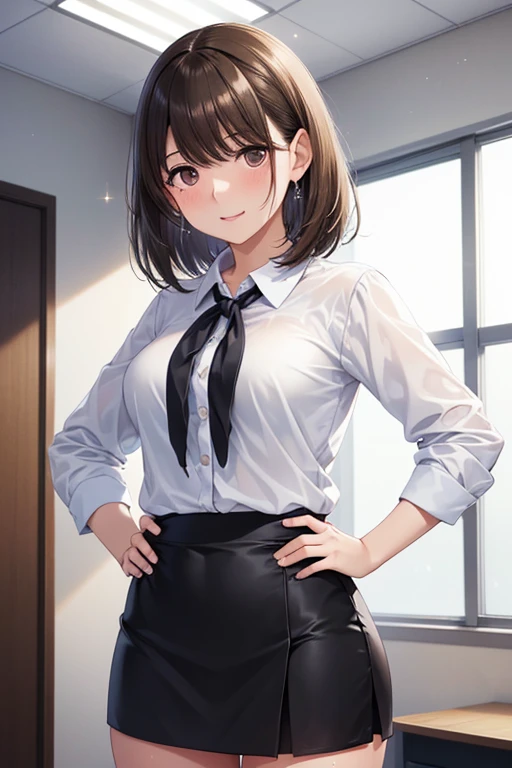 anegasaki nene、Shiny brown hair, short hair, (Beautiful brown eyes、Sparkling eyes, Fine grain)、smile、Super detailedな目、Highly detailed face, Highly detailed eyes,Cowboy Shot、



masterpiece、Highest quality、High resolution、High-quality imageasterpiece, Highest quality, Super detailed, 超High resolution, Highly detailed face, alone, ((RAW Photos)), 22 year old Japanese woman,
 (((office lady, White blouse))), (((Black pencil mini skirt))),  (((Mid-chest))), ((A little angry)), ((Sweat:1.2)), ((Hands on hips)), In the bedroom at night