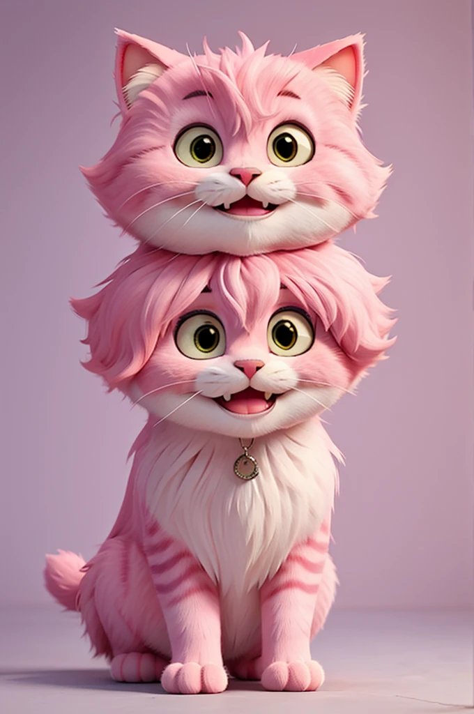 Pink fluffy cat with teeth