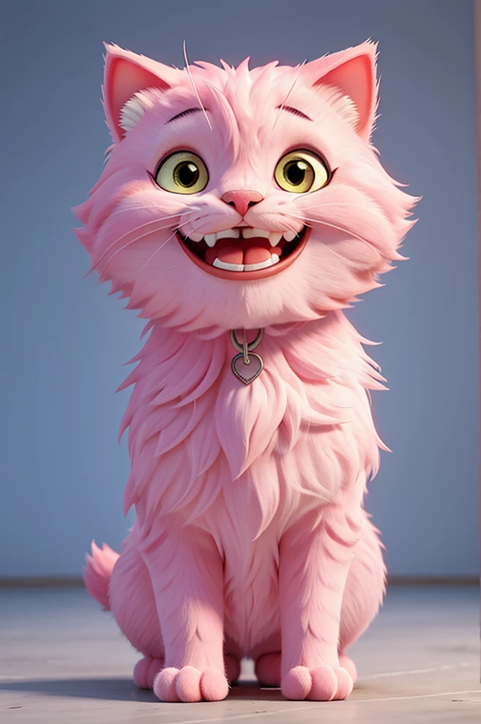 Pink fluffy cat with teeth 