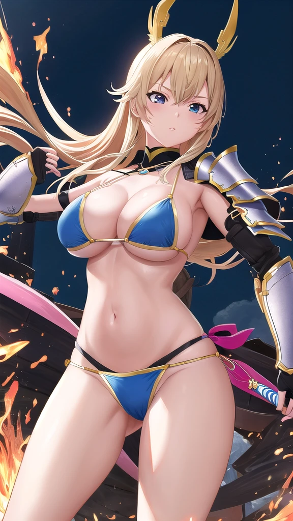 Art inspired by Masamune Shirow, Armor Girl, Bikini Armor, Bikini Armor, Bikini Armor female knight, Bikini Armor, tits, Knight Girl, tits、Intense movement,topless, White thighs,Vertical belly button、Skin radiance