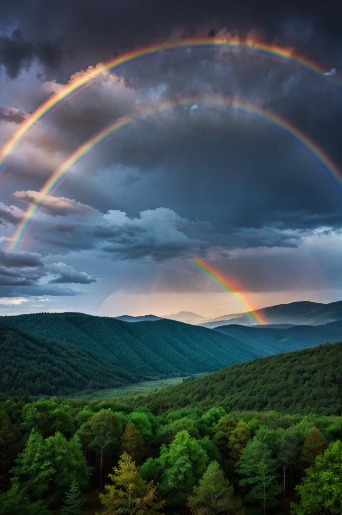 Rainbow formation in forest