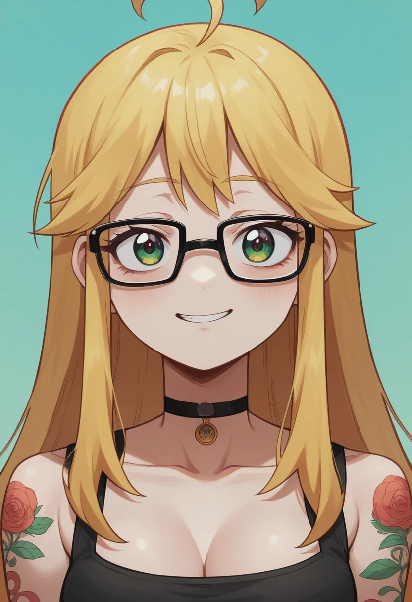 animado girl with glasses and long hair, a woman with tattoos on her body and a choker, render visual of a cute girl, animado style. 8k, pin on animado, animado vibes, animado style 4 k, animado moe artstyle, animado aesthetic, 