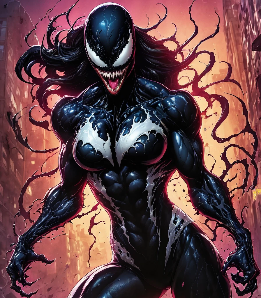 Venom,  she-venom,  symbiote,  female,  woman,  femenine,  muscular,  muscular female,  abs,  biceps,  breasts,  