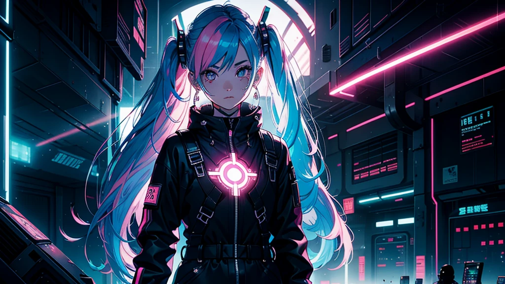 close up, 1 girl, standing alone, [dark blue and pink hair: blue and pink hair:0.2], cyber punk, hightech, in, mechanical parts, Looking at the audience, blackw eyes, long hair, Super Tech Women's Luminous Laser Overalls, cyber punk mechanical body parts, with tattoos, hinterland, luminous laser earrings. hight contrast, natta, blackw, [freckles:0.9], reflective transparent rainbow, long hair, breastsout, white skin Korean woman&#39;s most beautiful face, seductive expression, (relaxed pose: 1.5), Eva, complex background, Sony A6300, extremely beautiful and beautiful anime illustration, with cinematic perspective，(relaxed pose: 1. 5), Eva, complex background, Sony A6300, extremely beautiful and beautiful anime illustration with a cinematic perspective.