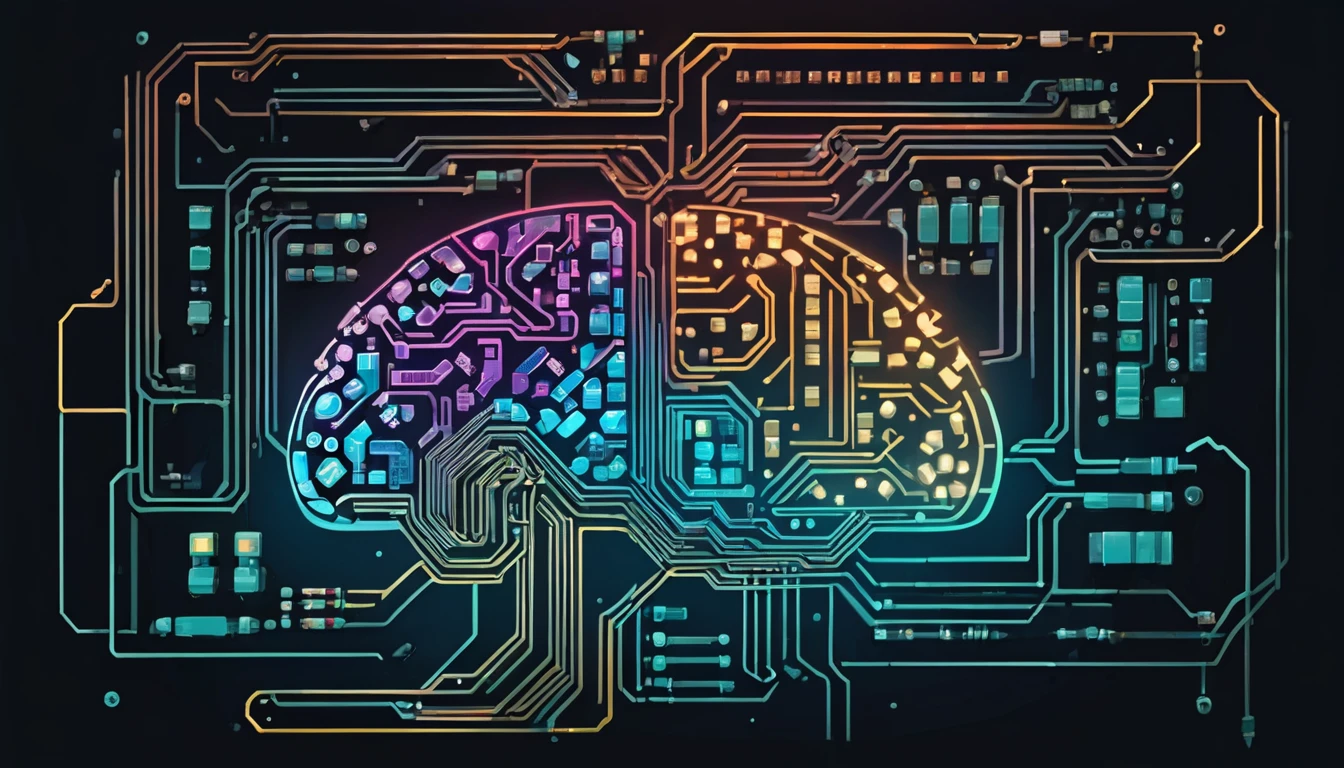 A stylized illustration of a brain made of circuit boards and AI symbols, with Go stones integrated into the design. Sleek, modern tech aesthetic with Google colors.