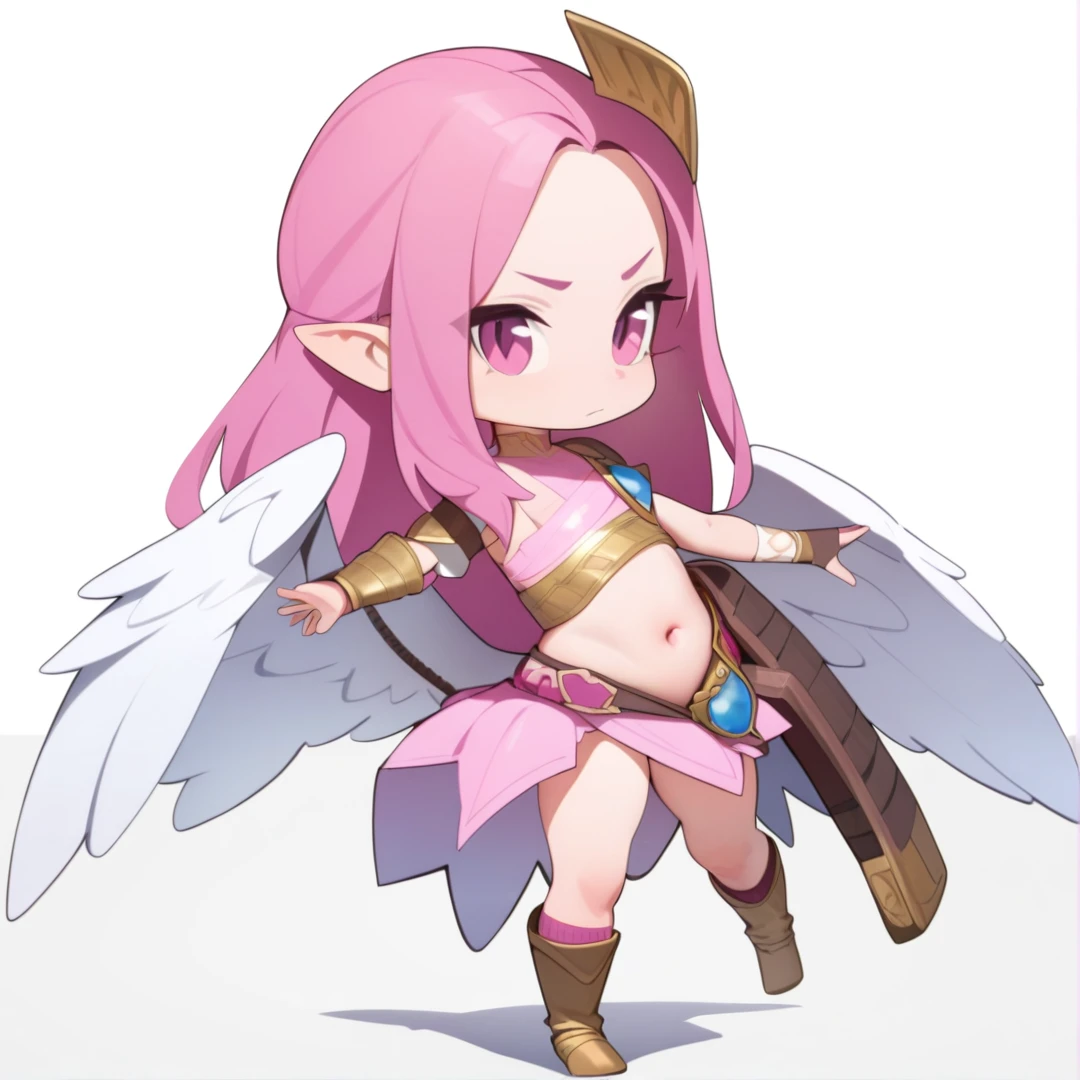 masterpiece , best quality , sox figures , side , oblique view , 1 girl , fantasy clothes , full body , white background , heroine , deformed , sexy , chibi , Highly Exposed , angel , pink clothes , pink hair