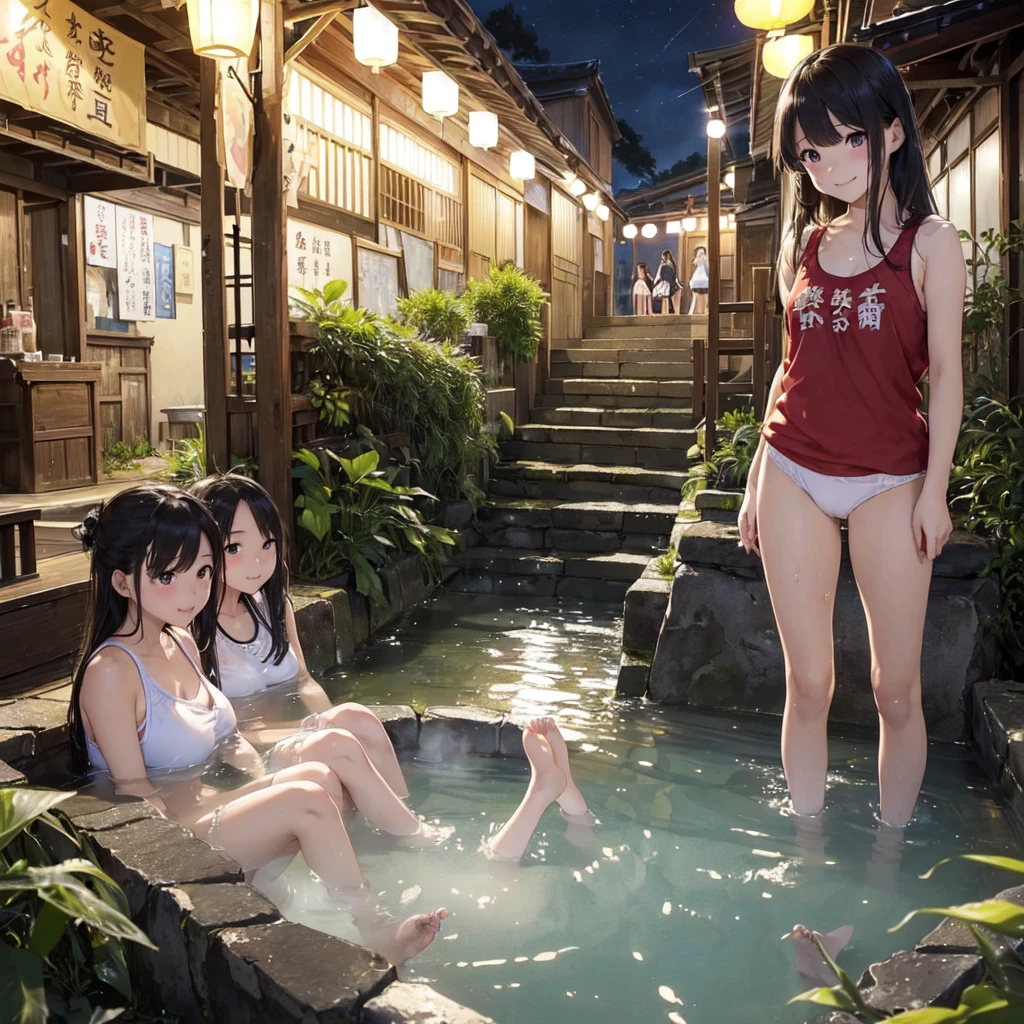 (masterpiece、Highest quality)、(Photorealistic photography)、1 picture、(日本のUnsanitary and dim地下街、地下へ行く石のstage)、((Beautiful night view))、(Japan favelas、Old and dirty hot spring town)、((Big bath、Underground hot spring facilities、石のstage))、(middle School girls3People and above、水着を着た女の子3People and above、Tank top、Panties、smile、fun)、((Unsanitary and dim))、Shady Red Light District、shaved ice、Sale of drinks、(stage、Everyone is having fun bathing)、smile、Happy schoolchildren、Perfect Anatomy
