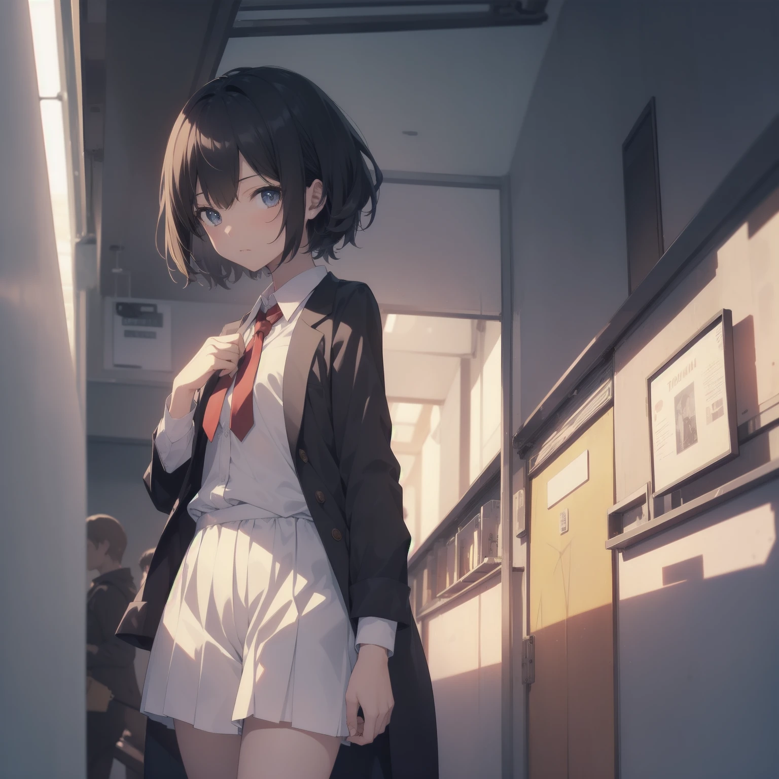 ultra-absurdres-Top quality by artist God, ultra-detailed, high resolution, anime moe artstyle, best anime 8k konachan wallpaper, pixiv contest winner, pool:2810, perfect anatomy,break, 1girl, (Please draw a girl walking sleepily to school alone. )break,(Solo,little female, 13-year-old:1.3),Full limbs, complete fingers,a junior high school student, (very short hair), short cut, flat chest, , small butt, small black eyes, beautiful detailed eyes, well-proportioned iris and pupils, expressive eyes, highres detailed hair, soft expression, school_uniform, collared shirt, pleated skirt,(Detailed Lighting), (Detailed background), in the School commute route. break,super detailed skin, Best cinematic lighting powered by famous artist, 8k,beauty illustration,photoshop_(medium),very aesthetic,break,((artist:tomose_shunsaku )), artist:clamp ,artist:carnelian ,artist:kantoku ,

