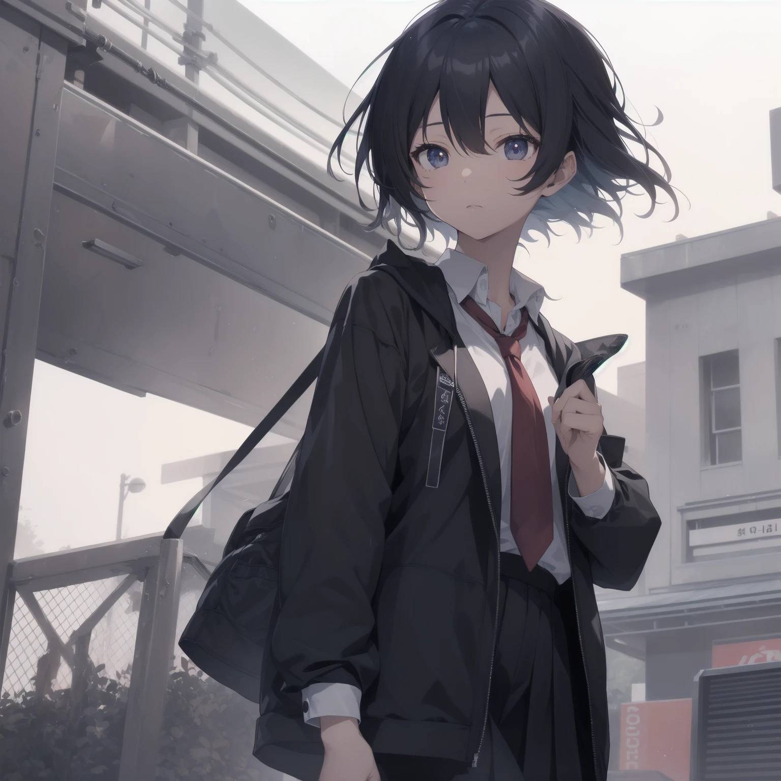 ultra-absurdres-Top quality by artist God, ultra-detailed, high resolution, anime moe artstyle, best anime 8k konachan wallpaper, pixiv contest winner, pool:2810, perfect anatomy,break, 1girl, (Please draw a girl walking sleepily to school alone. )break,(Solo,little female, 13-year-old:1.3),Full limbs, complete fingers,a junior high school student, (very short hair), short cut, flat chest, , small butt, small black eyes, beautiful detailed eyes, well-proportioned iris and pupils, expressive eyes, highres detailed hair, soft expression, school_uniform, collared shirt, pleated skirt,(Detailed Lighting), (Detailed background), in the School commute route. break,super detailed skin, Best cinematic lighting powered by famous artist, 8k,beauty illustration,photoshop_(medium),very aesthetic,break,((artist:tomose_shunsaku )), artist:clamp ,artist:carnelian ,artist:kantoku ,