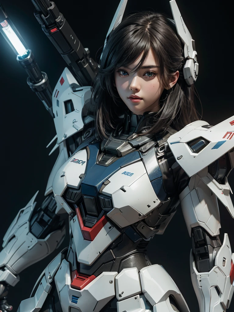 Textured skin, Super Detail, high details, Best Quality, hight resolution, 1080p, hard disk, a beauty,She wears a futuristic Gundam mecha,(Gundam),Fulll body Shot