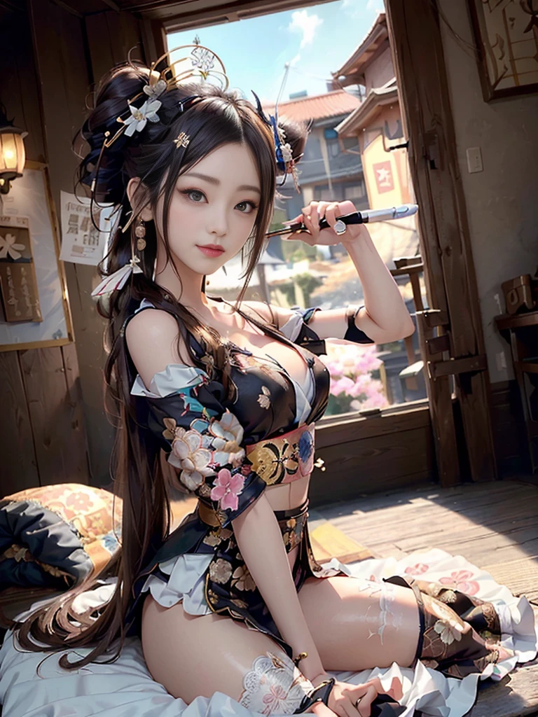 (Full Body View:1.2)、(Side view:1.2)、(Beautiful skin, lips and cheeks:1.4)、(Prostitute:1.4)、(Smiling with teeth showing:1.3),(Shibuya Gal:1.5)、(Gothic Lolita vibe:1.5)、(白色と赤色とマゼンダ色と青色の谷間が見えるミニスカOiran着物:1.5)、(Oiran:1.4)、(Luxury hair ornaments/hairpin:1.5)、(Short kimono:1.3)、(Make-up like a maiko:1.5)、(Bewitching Woman:1.3)、(Dense kimono:1.4)、(Wearing flashy knee socks:1.2)、(The underwear has an embroidered pattern:1.4)、40 years old、(Perform an intense dance:1.3)、((Highest quality、8k、masterpiece:1.3))、1 Female、Slim and beautiful abs:1.3、(hairstyle casual、Beautiful boobs:1.1)、dress:1.1、Super small face、Narrow eyes、double eyelid、A sloppy smile、Esbian all over、Dynamic Angle、Close-up、CPL Filter、Blurred Background、Bokeh、Blue Hour、Detailed face and skin texture、Detailed eyes、double eyelid,(Twin tails:1.3)、(Black-brown hair:1.3)、Gravure idol、(The background is a gorgeous Meiji-era town:1.3)、(Thin body:1.2),(Thin thighs:1.5),(clavicle:1.1)