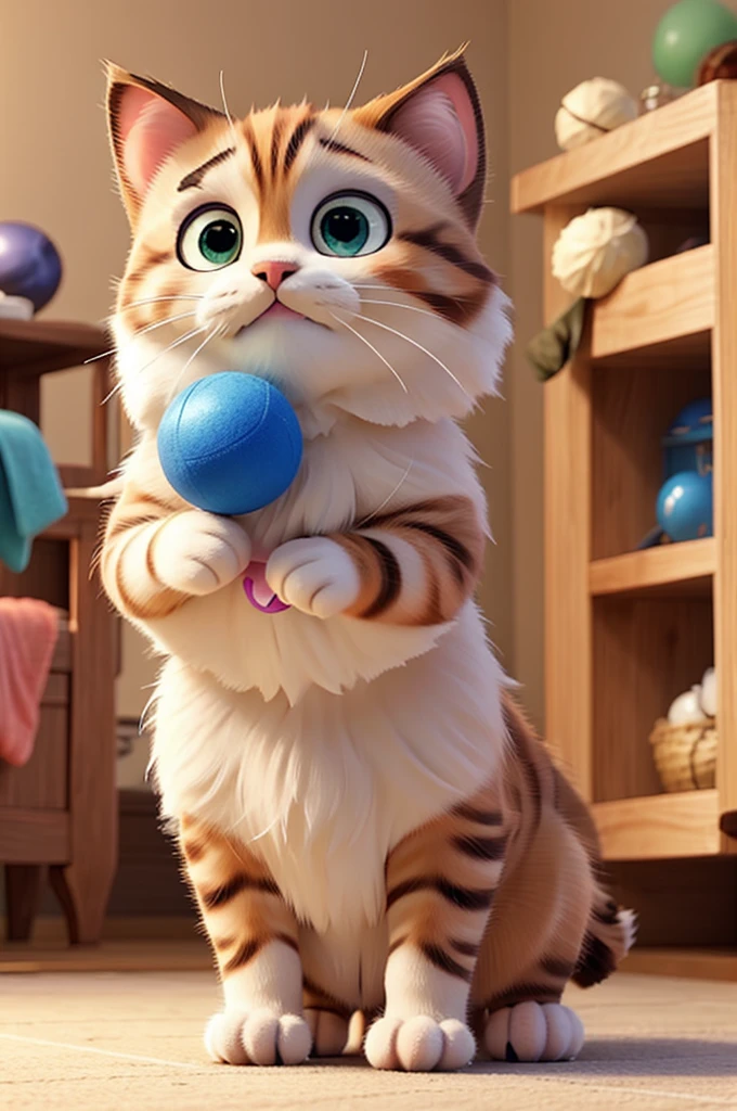 Kitten playing with fluffy ball
