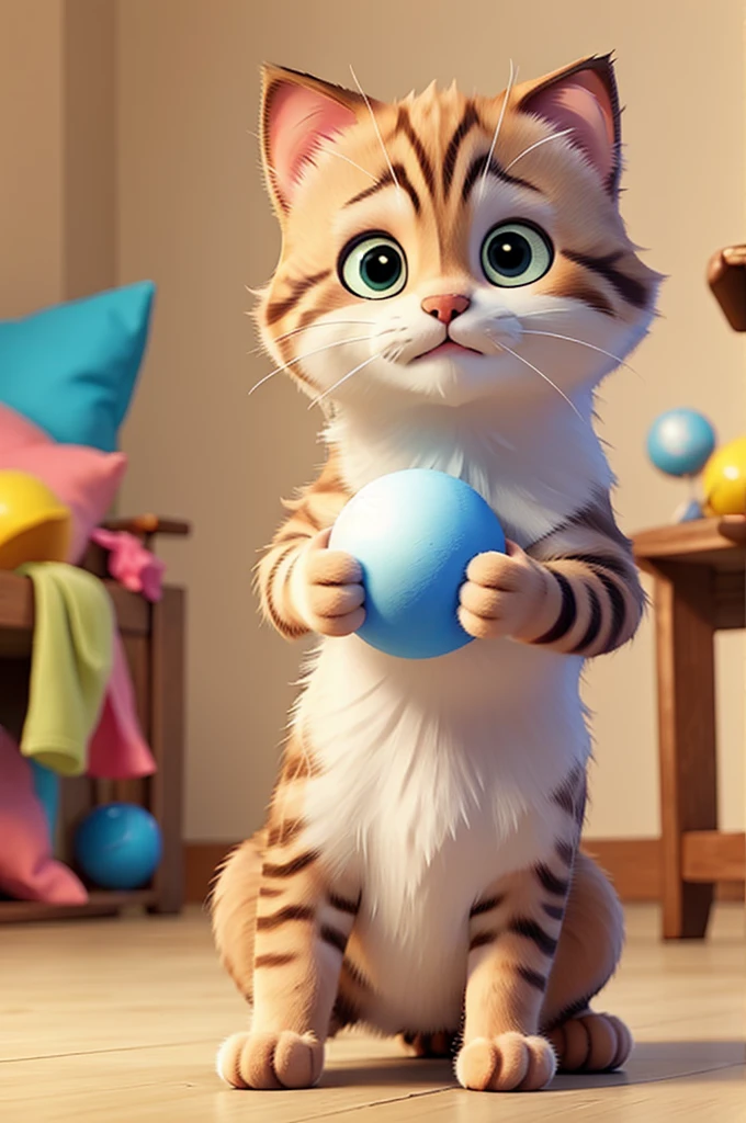Kitten playing with fluffy ball