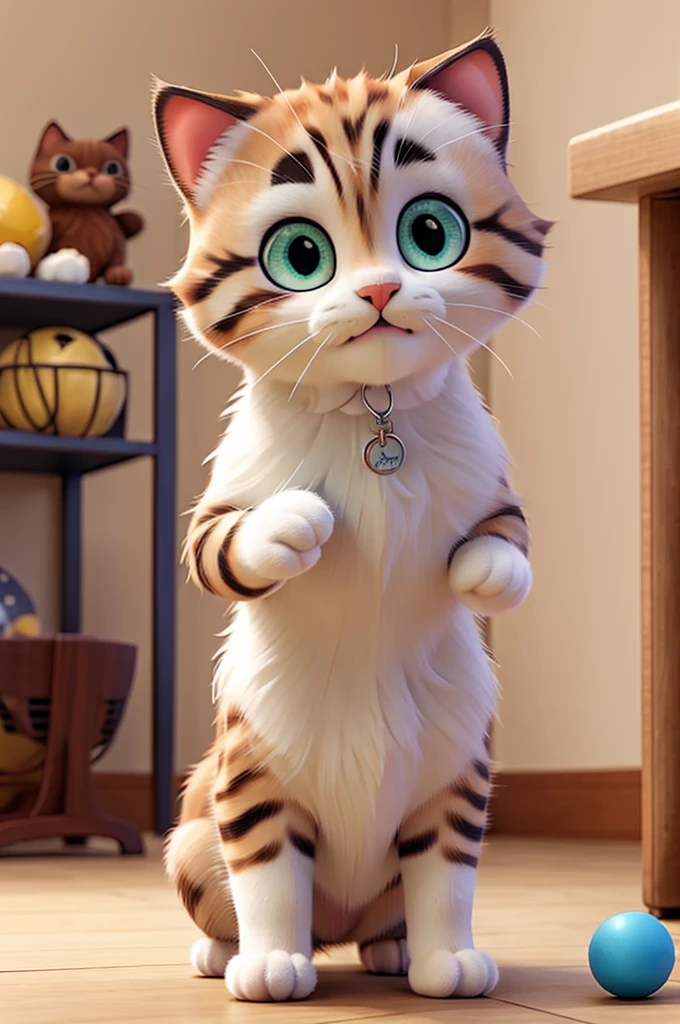 Kitten playing with fluffy ball