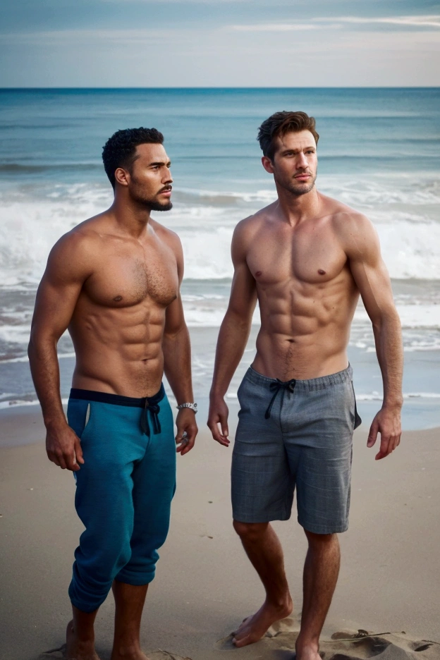 Realistic photo of handsome men ,beach