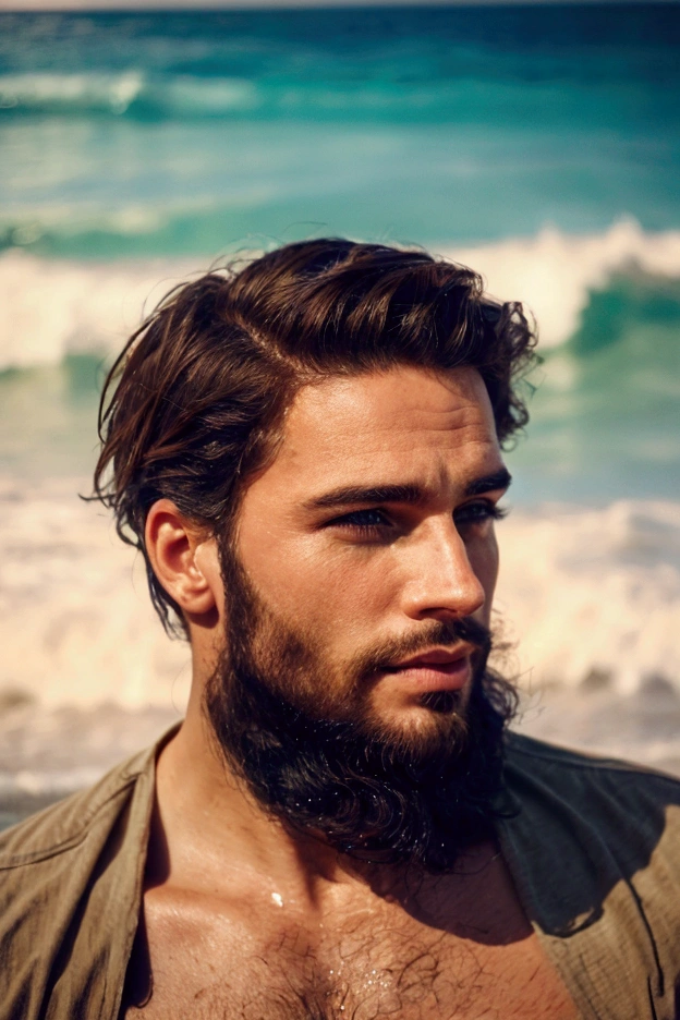 Realistic photo of handsome men ,beach