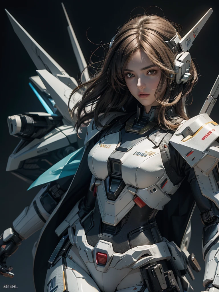 Textured skin, Super Detail, high details, Best Quality, hight resolution, 1080p, hard disk, a beauty,She wears a futuristic Gundam mecha,(Gundam),Fulll body Shot