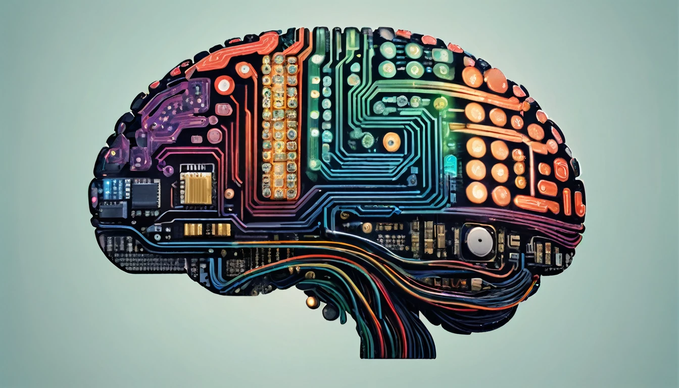 A stylized illustration of a brain made of circuit boards and AI symbols, with Go stones integrated into the design. Sleek, modern tech aesthetic with Google colors.